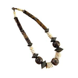 Vintage Heavy Marble Soapstone Gemstone and Bone Necklace